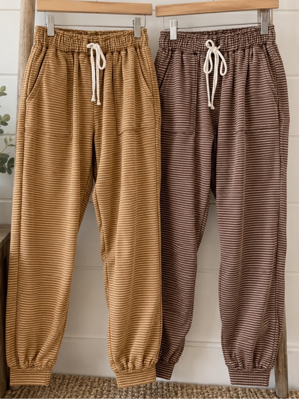 Böhme Essentials Kids S 2-Pack Striped Jogger Pants Brown Mustard Boho
